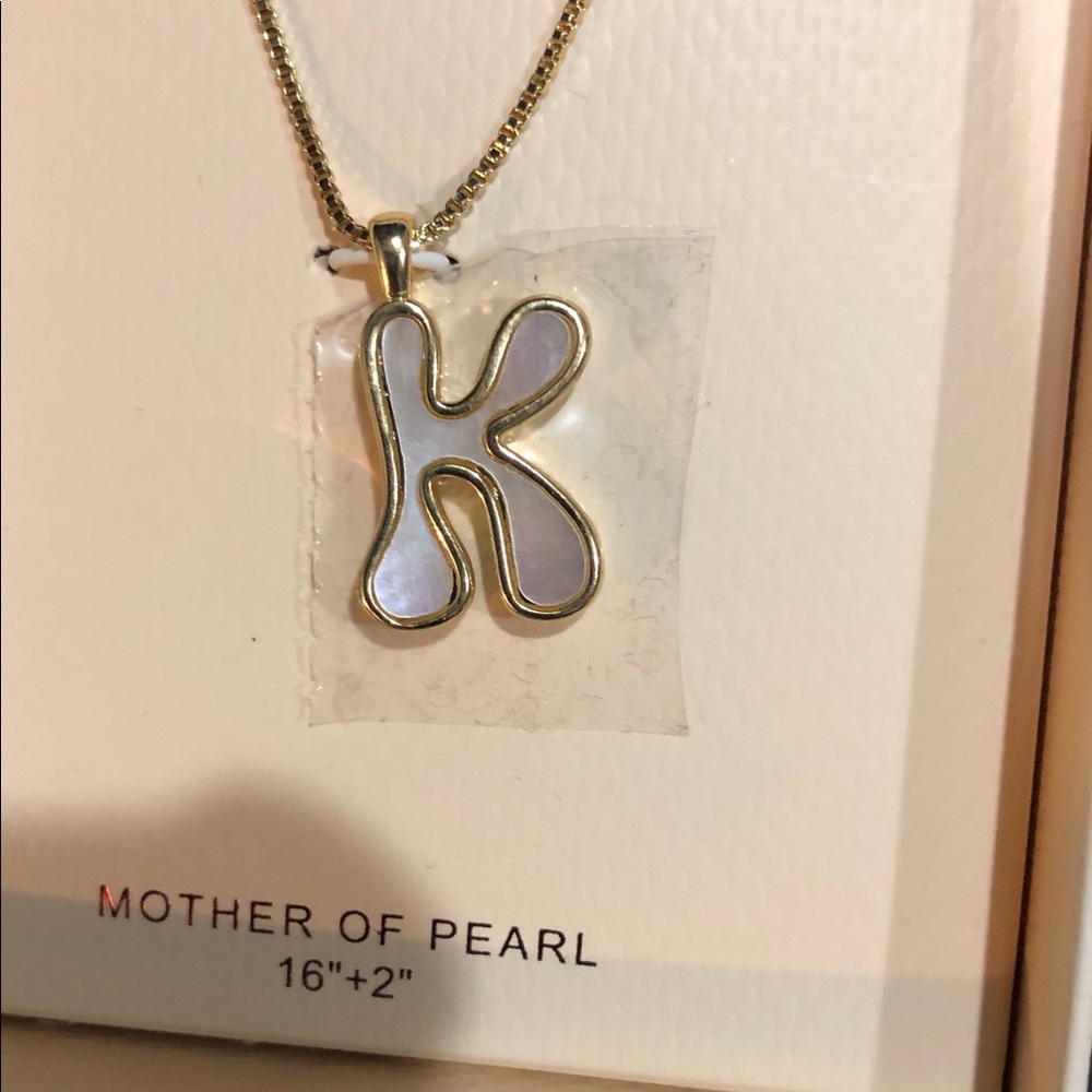 Camila Coelho gold tone puffy mother‎ of pearl K initial 16” necklace brand new - Picture 2 of 5